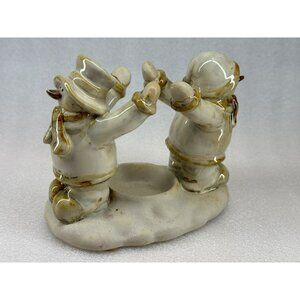Ceramic Snowmen Circle Friends Candle Holder Figurine Holiday Winter Decor